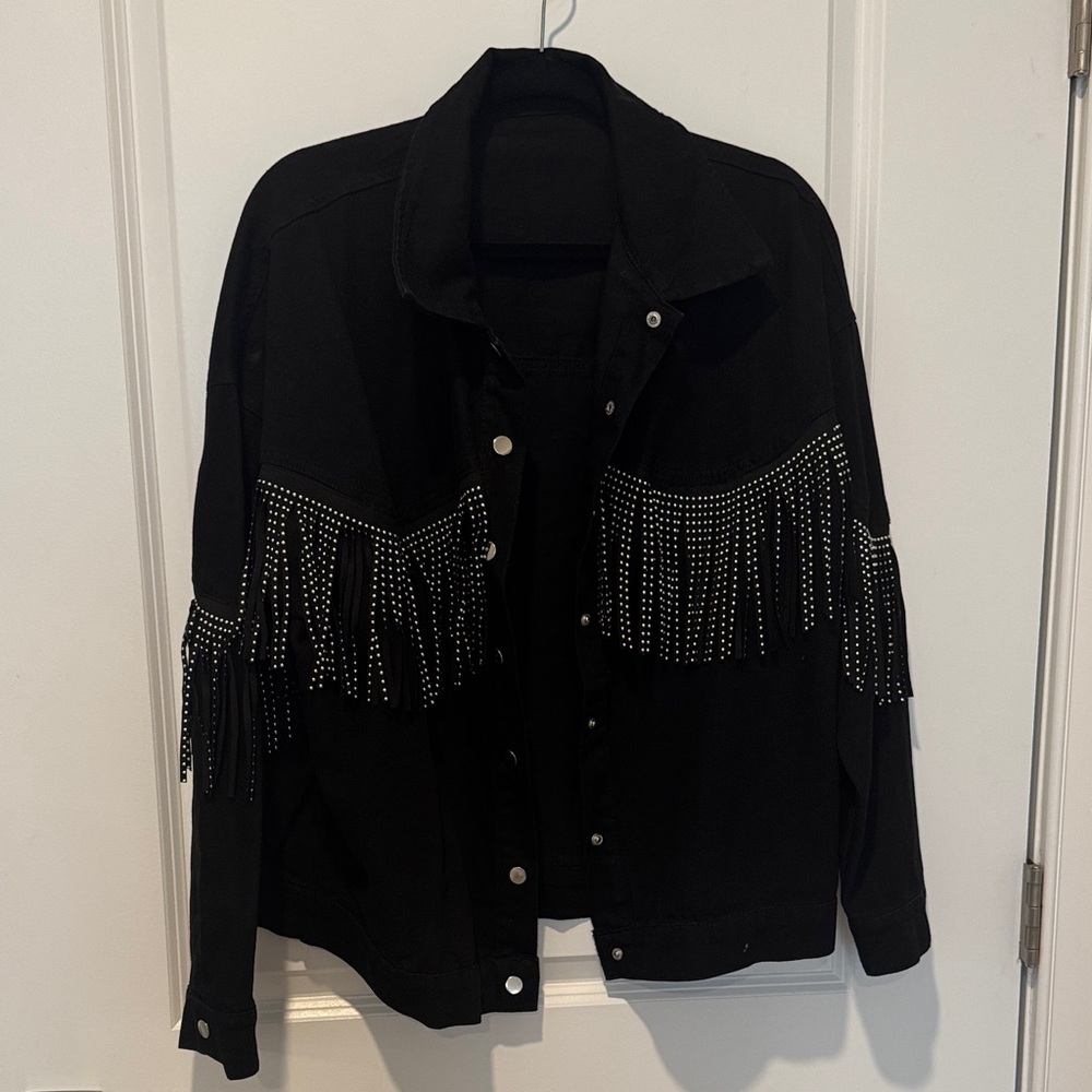 Black Fringe Jacket with Silver Accents